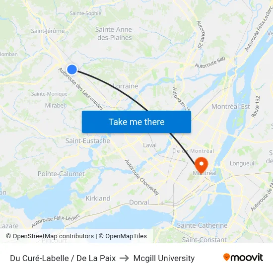 Du Curé-Labelle / De La Paix to Mcgill University map