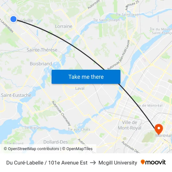 Du Curé-Labelle / 101e Avenue Est to Mcgill University map