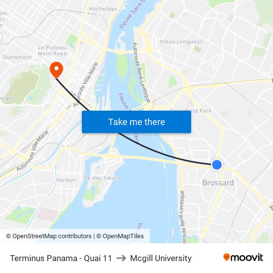 Terminus Panama - Quai 11 to Mcgill University map