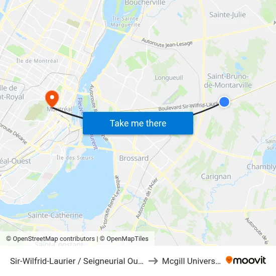 Sir-Wilfrid-Laurier / Seigneurial Ouest to Mcgill University map