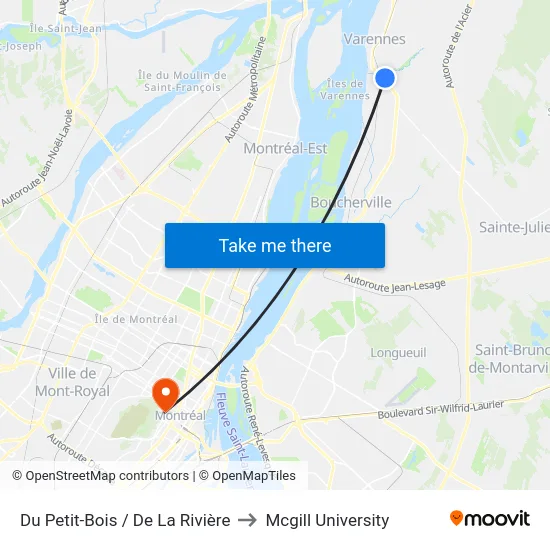 Du Petit-Bois / De La Rivière to Mcgill University map