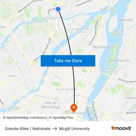 Grande Allée / Nationale to Mcgill University map