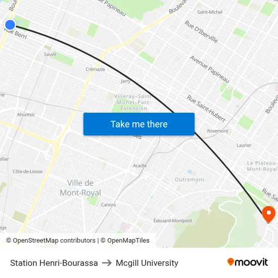 Station Henri-Bourassa to Mcgill University map