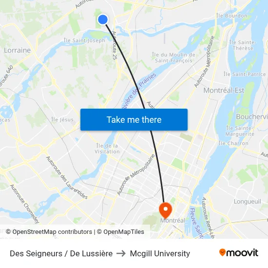 Des Seigneurs / De Lussière to Mcgill University map