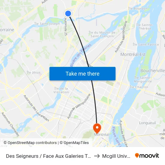 Des Seigneurs / Face Aux Galeries Terrebonne to Mcgill University map
