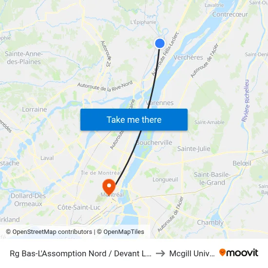 Rg Bas-L'Assomption Nord / Devant Le Civique 905 to Mcgill University map