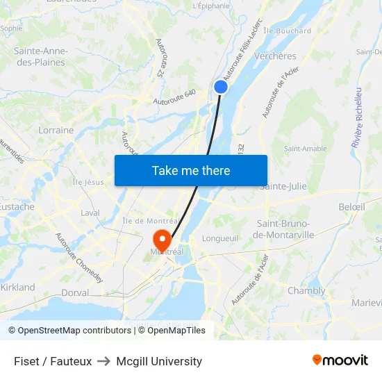 Fiset / Fauteux to Mcgill University map