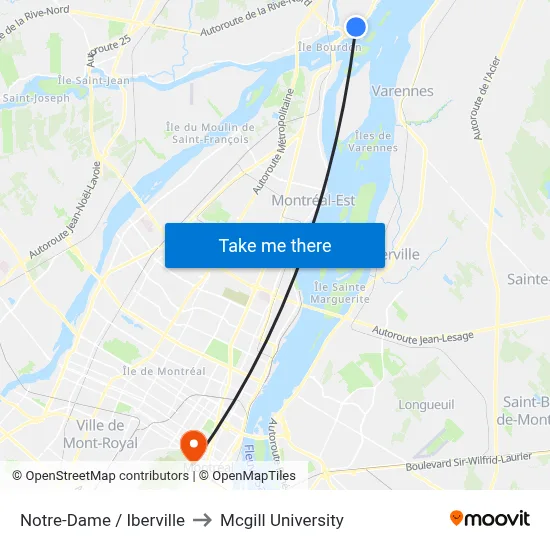 Notre-Dame / Iberville to Mcgill University map