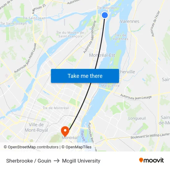 Sherbrooke / Gouin to Mcgill University map