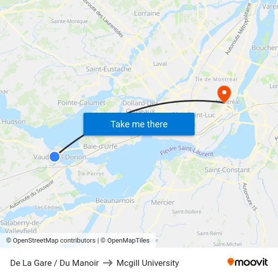 De La Gare / Du Manoir to Mcgill University map