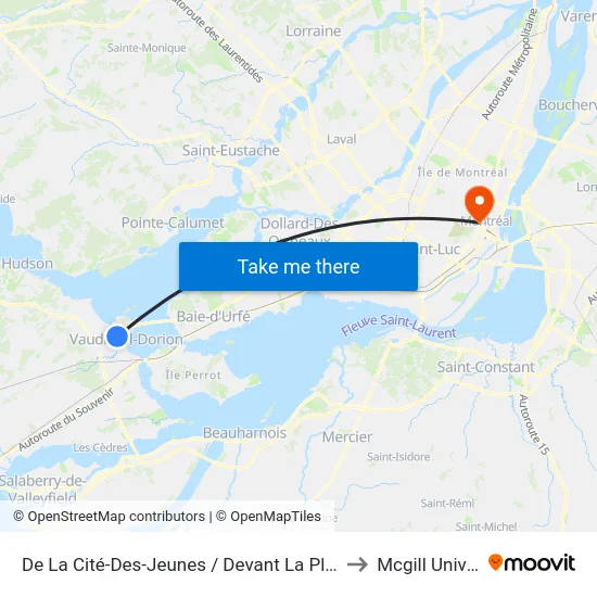 De La Cité-Des-Jeunes / Devant La Plaza Vaudreuil to Mcgill University map