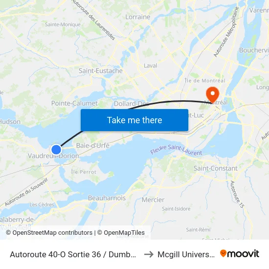 Autoroute 40-O Sortie 36 / Dumberry to Mcgill University map
