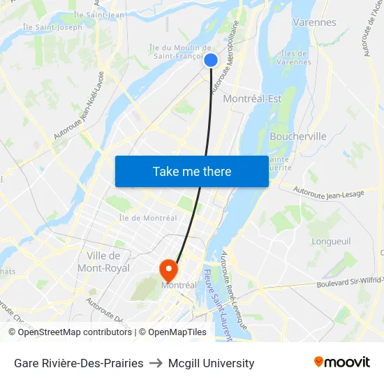 Gare Rivière-Des-Prairies to Mcgill University map