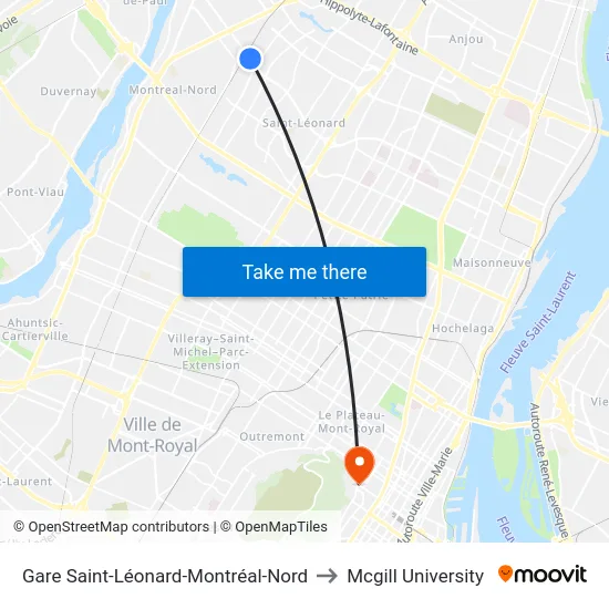 Gare Saint-Léonard-Montréal-Nord to Mcgill University map