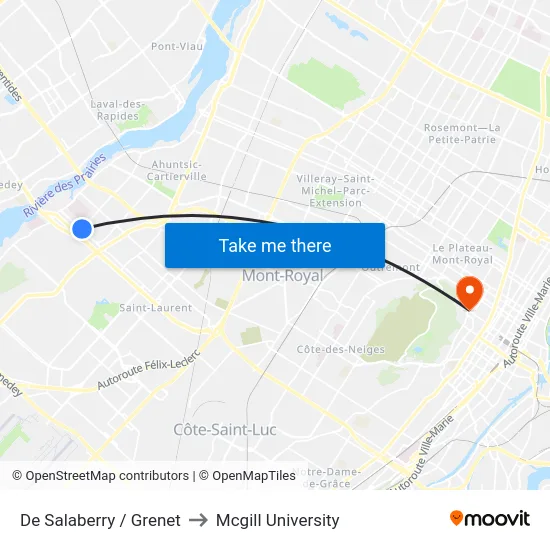 De Salaberry / Grenet to Mcgill University map