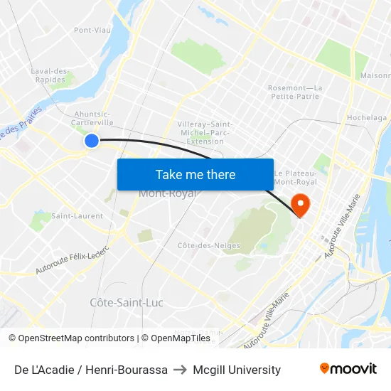 De L'Acadie / Henri-Bourassa to Mcgill University map
