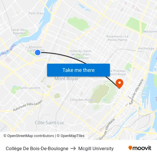 Collège De Bois-De-Boulogne to Mcgill University map