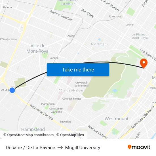 Décarie / De La Savane to Mcgill University map