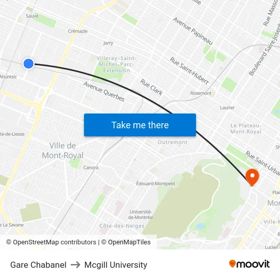 Gare Chabanel to Mcgill University map