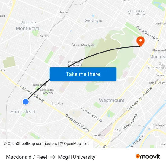 Macdonald / Fleet to Mcgill University map