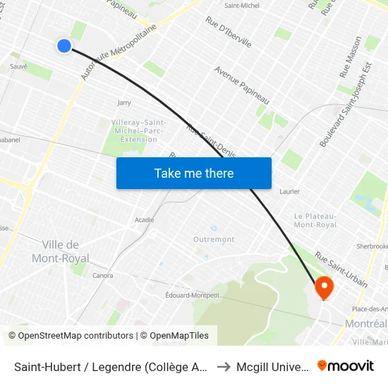 Saint-Hubert / Legendre (Collège Ahuntsic) to Mcgill University map