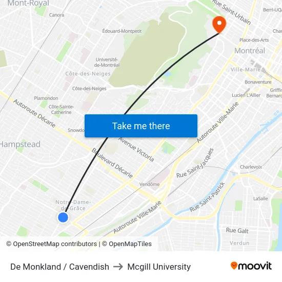 De Monkland / Cavendish to Mcgill University map