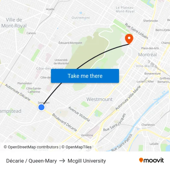 Décarie / Queen-Mary to Mcgill University map