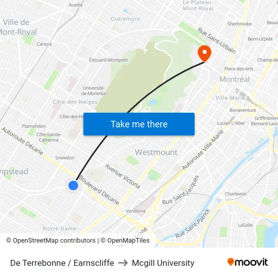 De Terrebonne / Earnscliffe to Mcgill University map