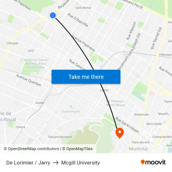 De Lorimier / Jarry to Mcgill University map