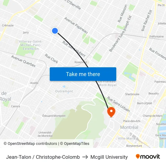 Jean-Talon / Christophe-Colomb to Mcgill University map