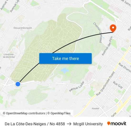 De La Côte-Des-Neiges / No 4858 to Mcgill University map