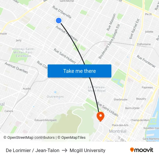 De Lorimier / Jean-Talon to Mcgill University map
