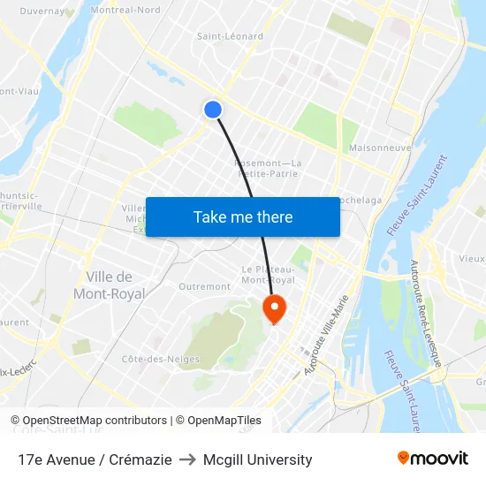 17e Avenue / Crémazie to Mcgill University map
