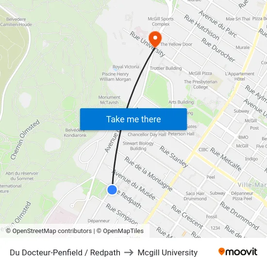 Du Docteur-Penfield / Redpath to Mcgill University map