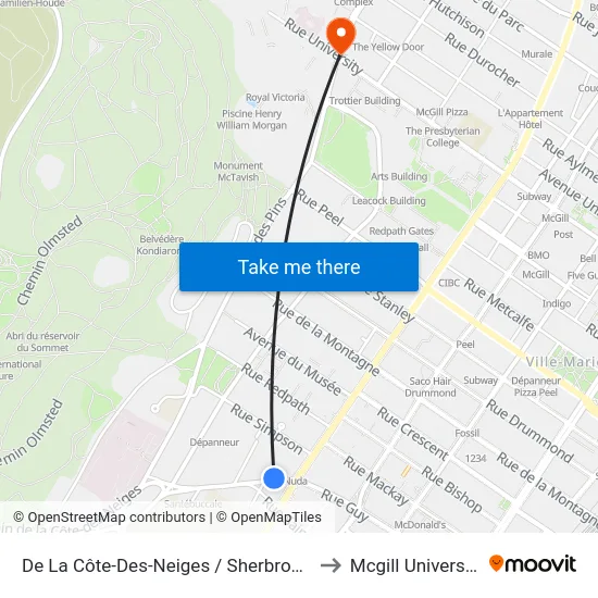 De La Côte-Des-Neiges / Sherbrooke to Mcgill University map