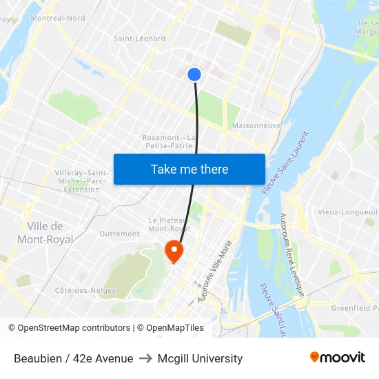 Beaubien / 42e Avenue to Mcgill University map