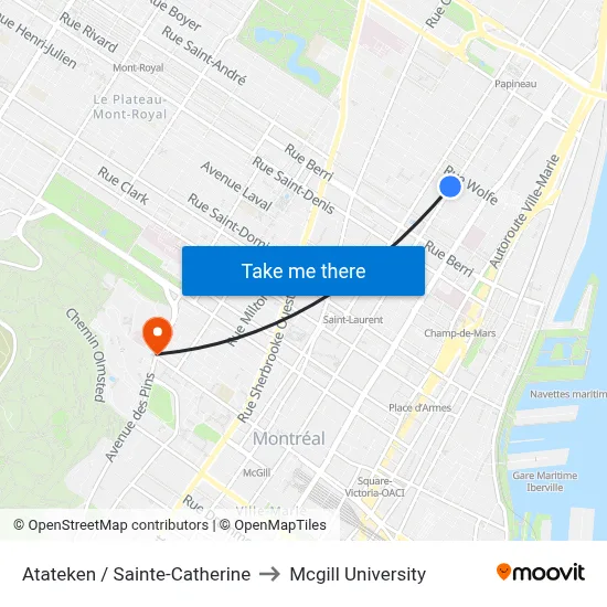 Atateken / Sainte-Catherine to Mcgill University map