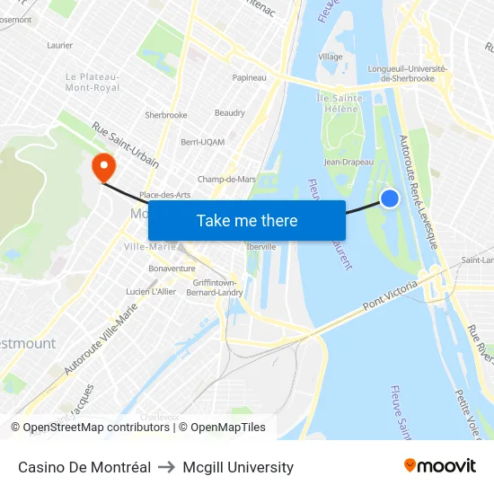 Casino De Montréal to Mcgill University map