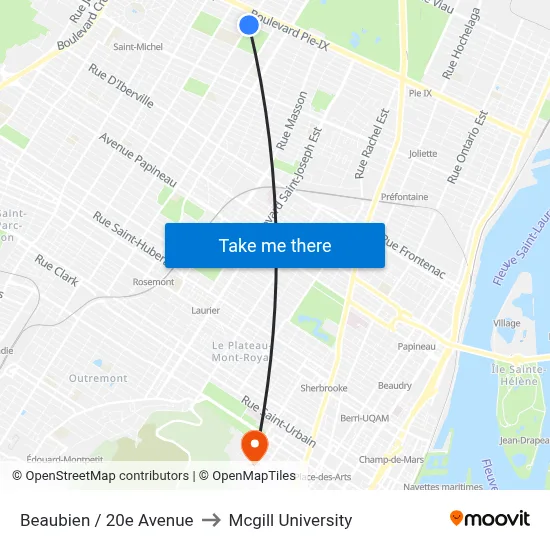 Beaubien / 20e Avenue to Mcgill University map