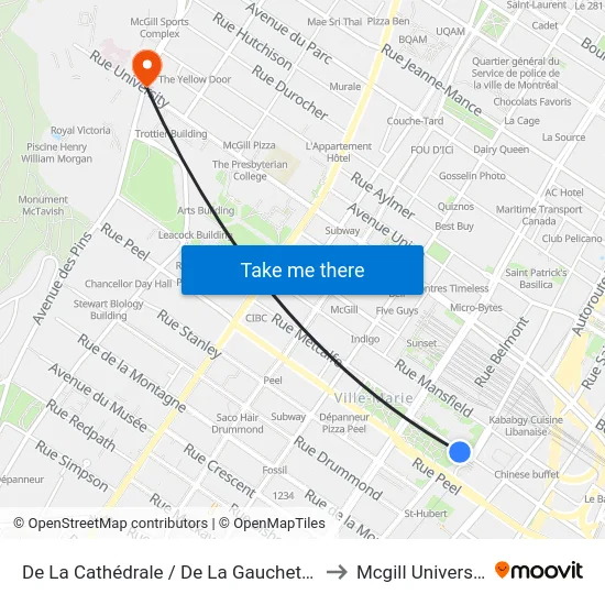 De La Cathédrale / De La Gauchetière to Mcgill University map