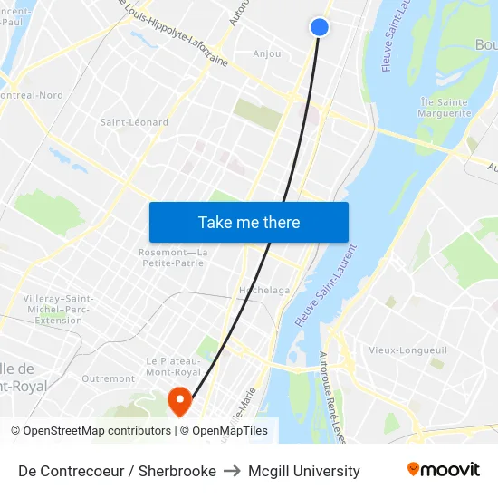 De Contrecoeur / Sherbrooke to Mcgill University map