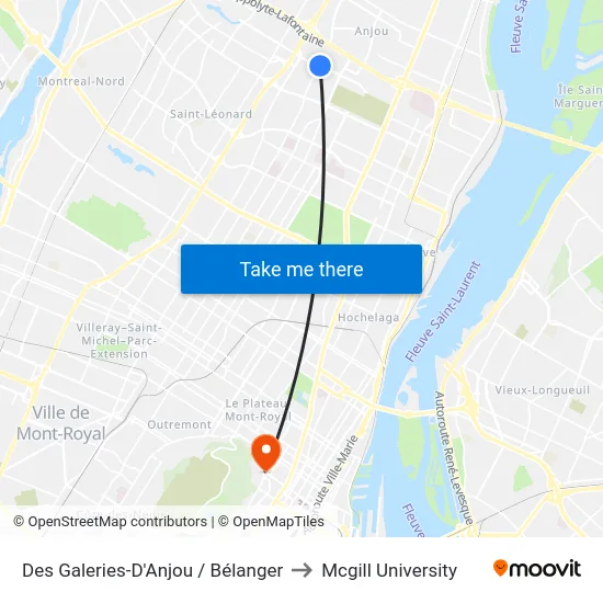 Des Galeries-D'Anjou / Bélanger to Mcgill University map