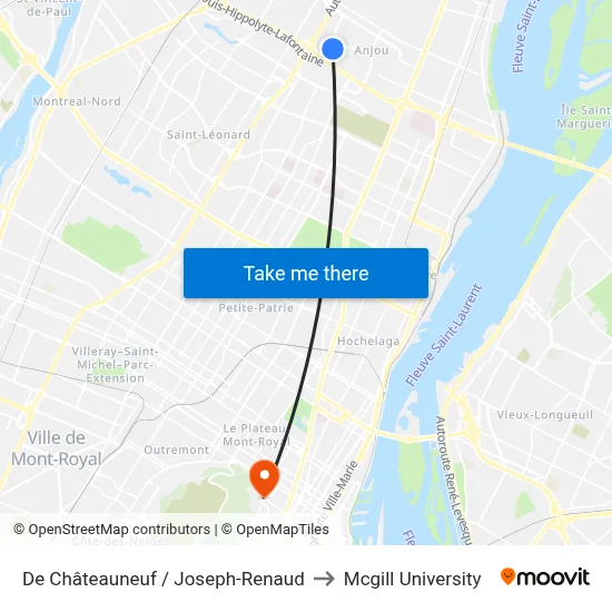 De Châteauneuf / Joseph-Renaud to Mcgill University map