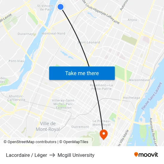 Lacordaire / Léger to Mcgill University map