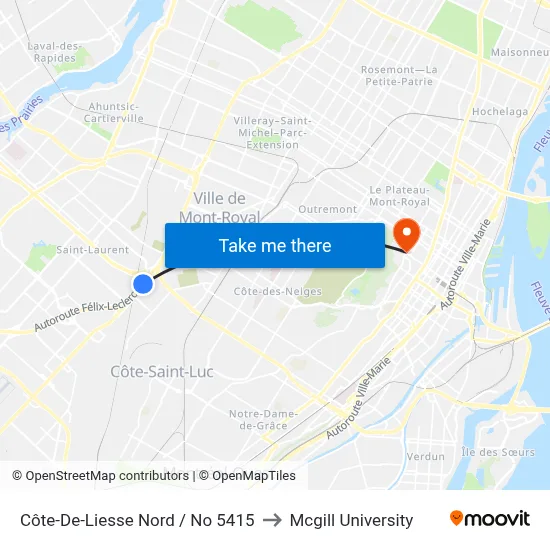 Côte-De-Liesse Nord / No 5415 to Mcgill University map