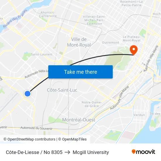Côte-De-Liesse / No 8305 to Mcgill University map