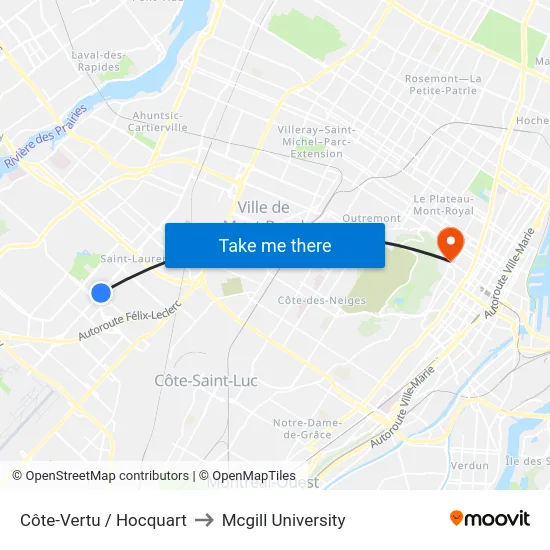 Côte-Vertu / Hocquart to Mcgill University map