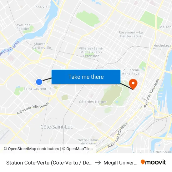 Station Côte-Vertu (Côte-Vertu / Décarie) to Mcgill University map