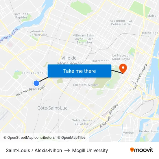 Saint-Louis / Alexis-Nihon to Mcgill University map