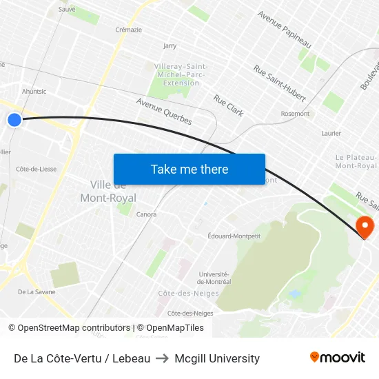 De La Côte-Vertu / Lebeau to Mcgill University map